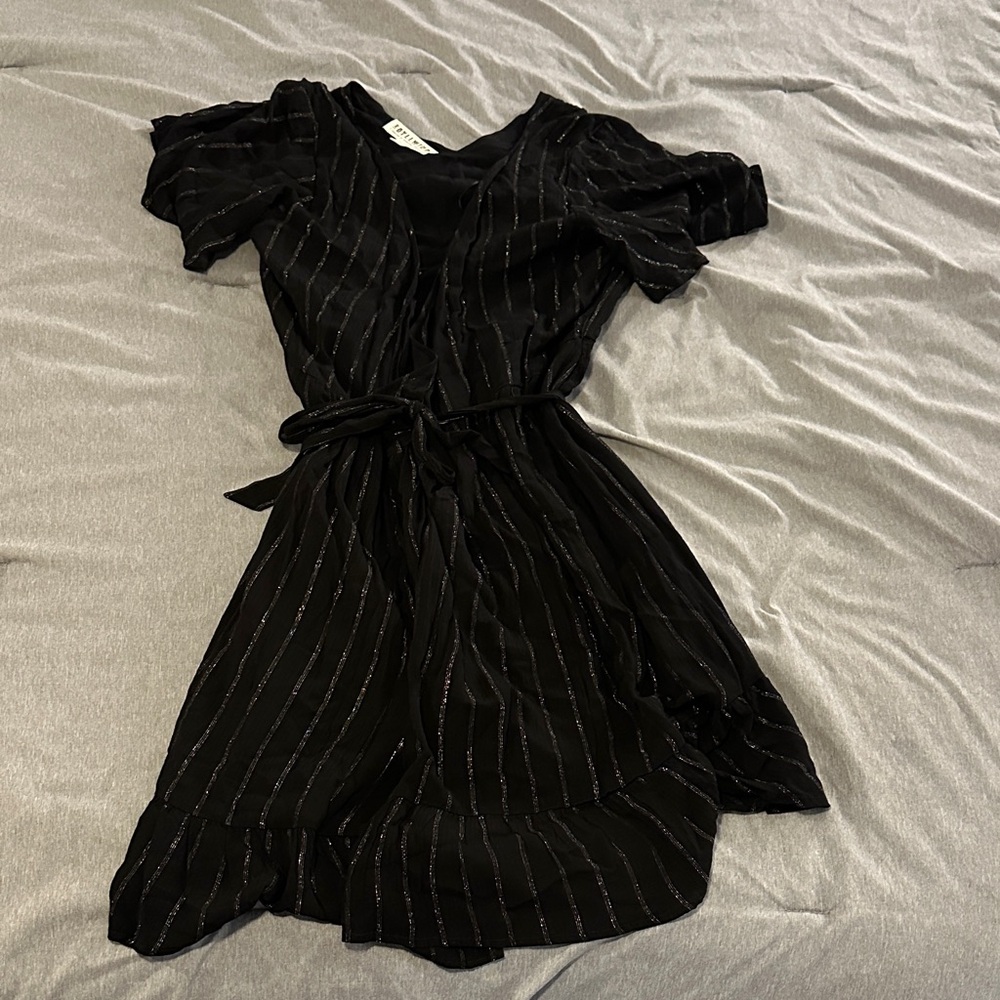 Idyllwind Black Mini Dress with Subtle Stripes